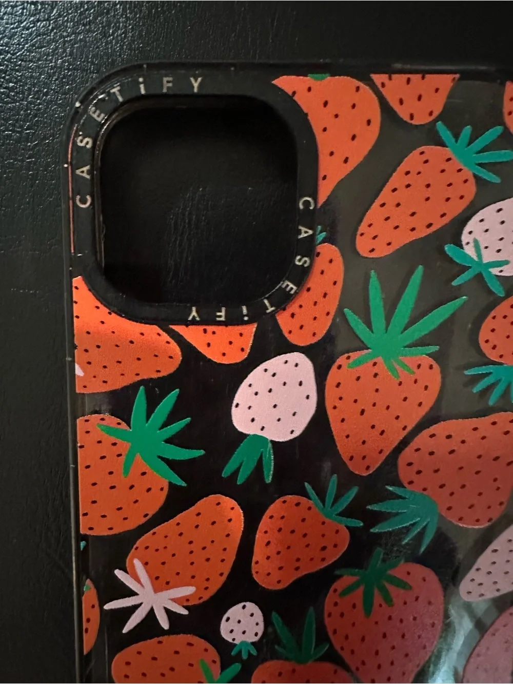 Casetify Strawberry Pattern Black IPhone 14 Case - Orange & Pink
